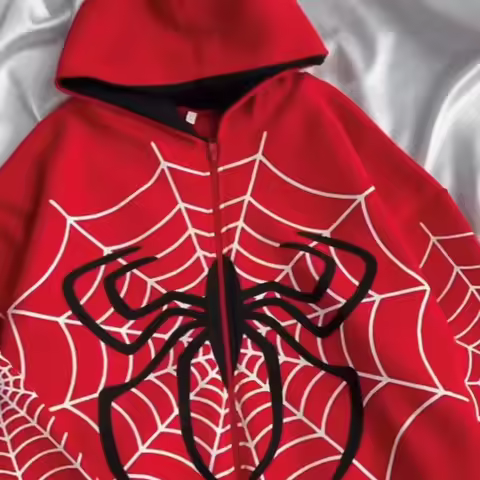 Spider Web Red Graphic Hoodies Women's Clothing Warm Harajuku Vintage Grunge Y2k Zip Up Oversized St