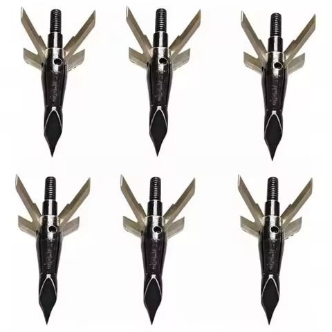 Archery Arrow Stainless Steel Solid Black Arrow Tips 100 Grain Hunting Broadheads for Outdoor Shooti
