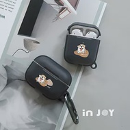 INJOYmall for AirPods 微笑柯基 保護套 TPU收納盒 附掛勾 黑色款