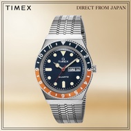 Q TIMEX TW2U6110 Quartz Men's Watch Blue Orange Silver Bracelet 50m Water Resistant