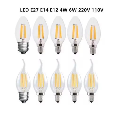 10PCS LED Filament Bulb E14 E27 C35 C35L 220V 2W 4W 6W Warm White Dimmable Glass 360 Degree Edison R