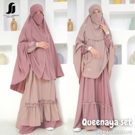 Afhadahijrah - Gamis set cadar arab poni syari Queenaya terbaru baju dan jilbab bergo syari free niq