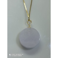 #J505 Natural Grade A Round Purple Wu Shi Pai Jade Jadeite Pendant H23.5mm with Real 18K Gold Clasp 