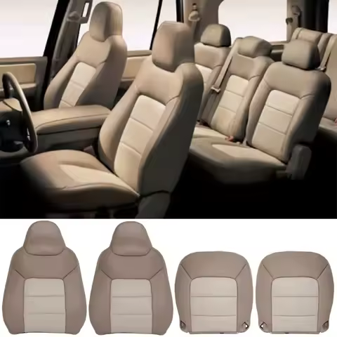 2 Pcs Front Leather Seat Cover for 2003-2006 Ford Expedition Eddie Bauer Perforated 2-Tone Tan Drive