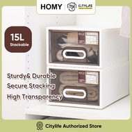 Citylife Household Drawer Storage Box 15L Stackable Storage Chest Plastic Cabinet