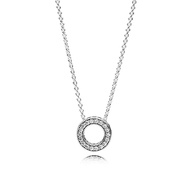 【100% Genuine】Pandora Pavé Circle Collier Necklace 925 Silver Earring Necklace Set