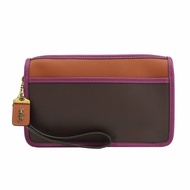 【COACH】撞色素色皮革手拿包-咖啡紫