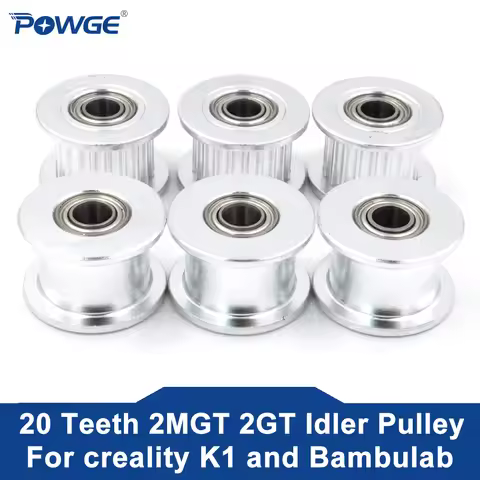 POWGE 2MGT 2GT 20 Teeth Idler Pulley Bore 4mm/5mm for belt Width 7.7mm/15mm for Creality K1 & BambuL