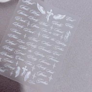 Black White Letter Words Nail Stickers Angel Wings letter Mixed Designs Holographic Y2K Nail DIY Dec