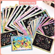 [Johor Seller] 1pc Colourful Scratch Painting Card Children Fun Art Kid DIY art craft Cartoon Design 2 Way To Play Children Fun Art Kid DIY art craft Wooden Stick