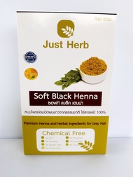 Just Herb Soft Black Organic Henna เฮนน่า จัสต์ เฮิร์บ สมุนไพรปิดผมขาวจากธรรมชาติ สี ดำธรรมชาติ Soft Black Color