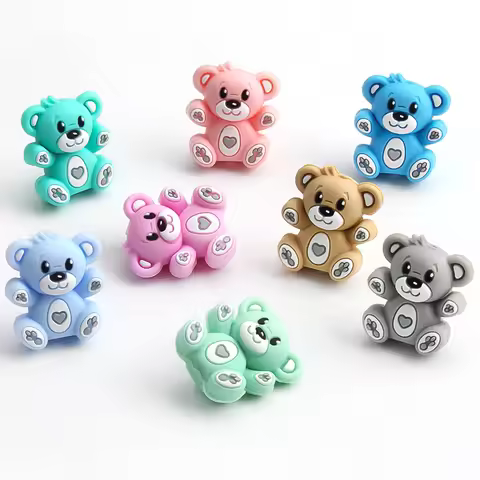 8/10Pcs Focal Silicone Beads 3D Cute Bears Beads for Jewelry Making DIY Necklace KeyChain Pen Beads 