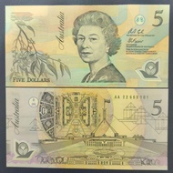 Uang Asing Polymer Australia Pecahan 5 Dollar 1992