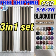 6ft 7ft 8ft Blackout curtain for window 3 in 1 Set Aesthetic Ring makapal Katrina Fabric