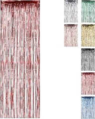 Trimming Shop Red Foil Fringe Curtain 1m x 3m Metallic Tinsel Backdrop Steamers for Birthday Party D