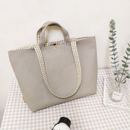 法式系列經典帆布手提袋/格紋肩背包/大容量帆布包/燕麥灰款
