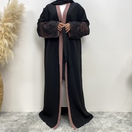 Ramadan baju raya Plus size abaya Cardigan Maxi dresses Muslim abayas Muslimah Fashion women wear lace Belt abaya