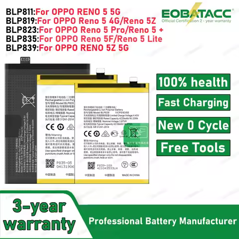 2025 Years New High Quality BLP811 BLP819 BLP823 BLP835 Battery For OPPO RENO 5 5G/reno5 4G/RENO5 pr