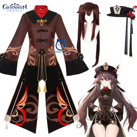 Game Genshin Impact Hu Tao Cosplay Hot Halloween Party Role Play Costume Anime Black Red Dress with 