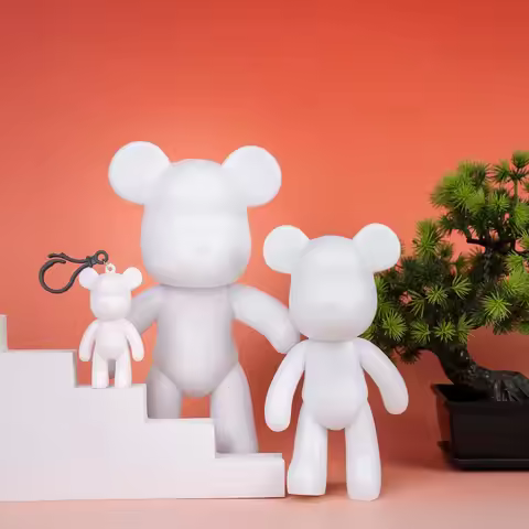 DIY Fluid Bear Sculpture Handmade DIY Painting Cool Bear Figurine Animal White Mold Graffiti Art Acc