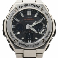 卡西歐 G-SHOCK G-STEEL GSTW100 系列男士腕錶 (GSTW110D1AJF)，黑色和銀色樹脂錶帶搭配不鏽鋼錶殼。