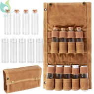 Portable Spice Bag with 9 Spice Containers Canvas Seasoning Bottle Storage Bag with Thread Hole 9 Holes Spice Bottle Organizer Bag with Elastic Band Foldable Camping SHOPQJC7628