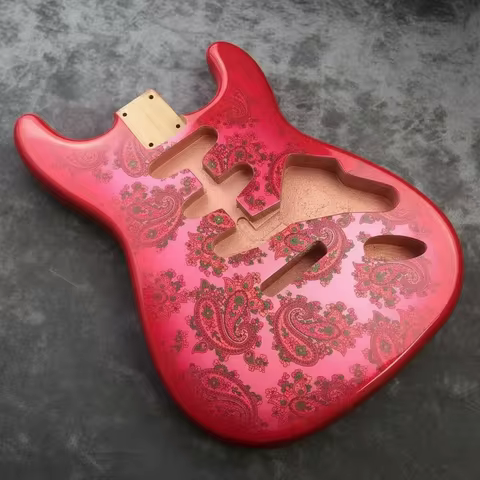 Custom Red Paisley Hydro Dipped ST Guitar Body Alder Wood Polyester Paint Guitar Parts for Upgrade