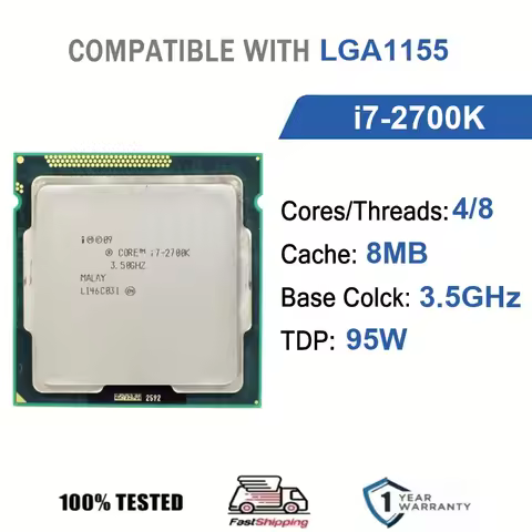 Intel Core i7-2700K 4 Core 8 Thread 3.50GHz 95W 8MB Cache 32nm LGA1155 SR0DN DDR3-1333 MHz Sandy Bri