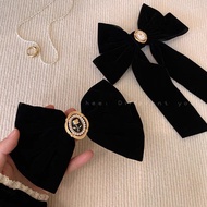 Velvet hair bow with vintage flower charm, cute bow hair clip 1A