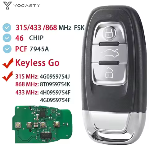 YOCASTY Keyless Smart Key For Audi 2010 2011 2012 2013 2014 2017 2018 A4 A5 A6 A7 S5 315/433/868 MHz