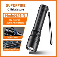 SUPERFIRE L16-N 7W High Power Led Flashlights Zoom Torch Strong Light Rechargeable 5 Modes Outdoor C