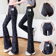 Women’s Camo Yoga Pants, Plus Size Flare Leggings with Pockets, Outdoor Cycling Running Sport Pants