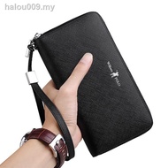 【New】ready stock ▣Genuine 2021 long multi-card wallet men s card holder male leather zipper large-capacity clutch leath