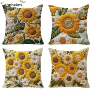 AOPHEKM 1pc/4pcs Pillow Cover,  Sunflowers 45 x 45 Square Linen Pillowcase,  Flower Theme Breathable