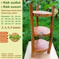 Rak sudut kayu bulat rak susun kayu 3 tingkat 35-37cm rak serbaguna
