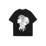 Vintage Grunge Twin Side Face Sketch Printed Short Sleeve Top Oversized Silhouette Streetwear Summer