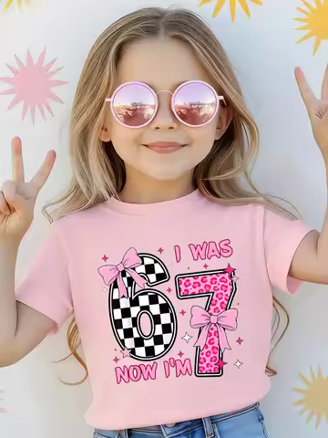 I Was 6 Now I'm 7 Print Kids cotton Tshirts for boys girls Funny bbirthday Gift T Shirts Seven Year 