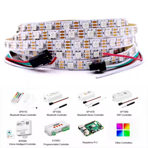 WS2812B Led Strip 5v 30/60/74/96/144 Leds Smart RGB Pixel Strip Black/White PCB IP30/65/67 WS2811 IC