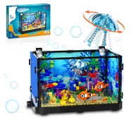 Fish Tank Building Sets, Aquarium with Light Kits Includes Rotatable Jellyfish, Crab, Clownfish, Par