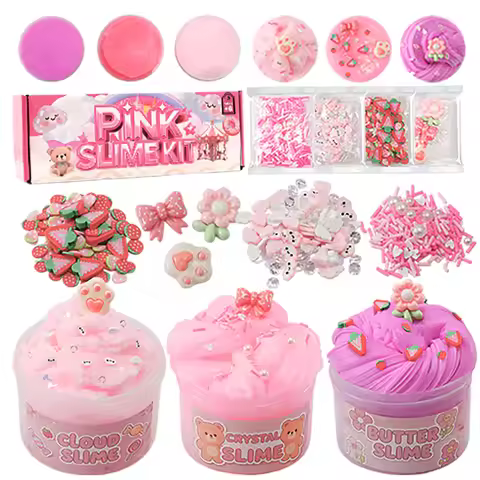 200ML Pink Slime Kit DIY Fluffy Cotton Slime & Butter Slime Set Kids Handmade Craft Slime Combo Box