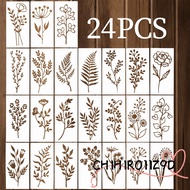 CHIHIRO11Z9D 24Pcs/Set DIY Stencils Paper, Reusable PET Floral Painting Template,  Spray-painted Was