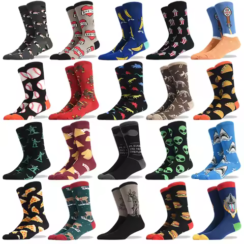 Men's Hip Hop Harajuku Socks Shark Clown Skateboarding Oil Painting Animal Mid-cut funny socks