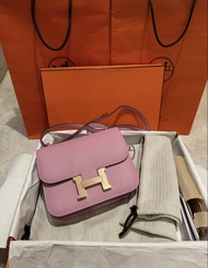 Hermes mini constance 19 X9 錦葵紫山羊皮玫瑰金扣 rghw mysore pink
