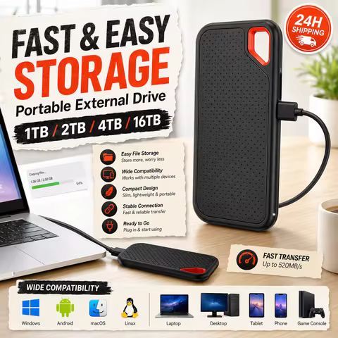 Portable External Hard Drive 1TB External Hard Disk Large Space SSD Hard Drive For Home Game Media P