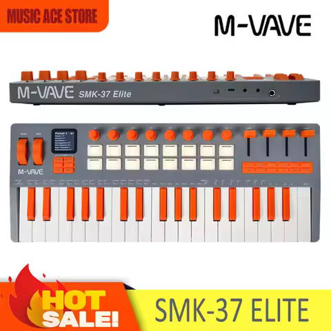 M-VAVE SMK-37 Elite Wireless MIDI Keyboard Controller 37Key Built-in Synthesizer,16 Drums Pad,8 Enco