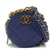 CHANEL 菱格皮革Chanel 19 Round Bag金扣手挽肩背兩用袋紫色
