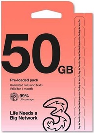 3 - 【英國 + 多國】30日 5G/4G/3G 上網數據卡 (50GB)