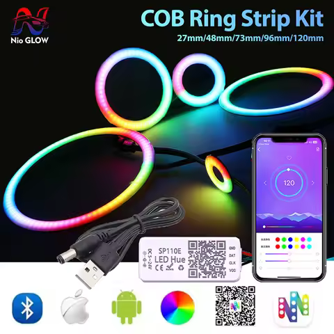 USB COB Ring Strip Kit SP110E Bluetooth APP Controller COB RGB WS2812 Strip Individually Addressable
