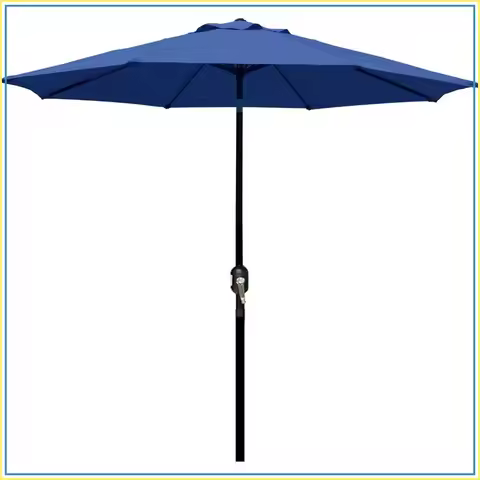 9FT Outdoor Patio Umbrella with Crank & Push Button Tilt, 8 Sturdy Ribs, Market Umbrella for Yard