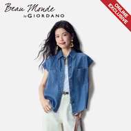 [Online Exclusive] Beau Monde Giordano Women  Washed Denim Lapel Vest Jacket